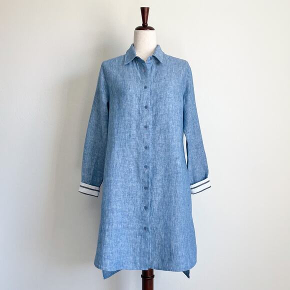 Soft Surroundings Tops - Soft Surroundings Blue Linen Button-Up Shirtdress Tunic NWOT